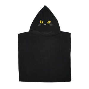 Black Cat Kids Hooded Fleece Poncho Blanket 23in x 21in Halloween Black Cat